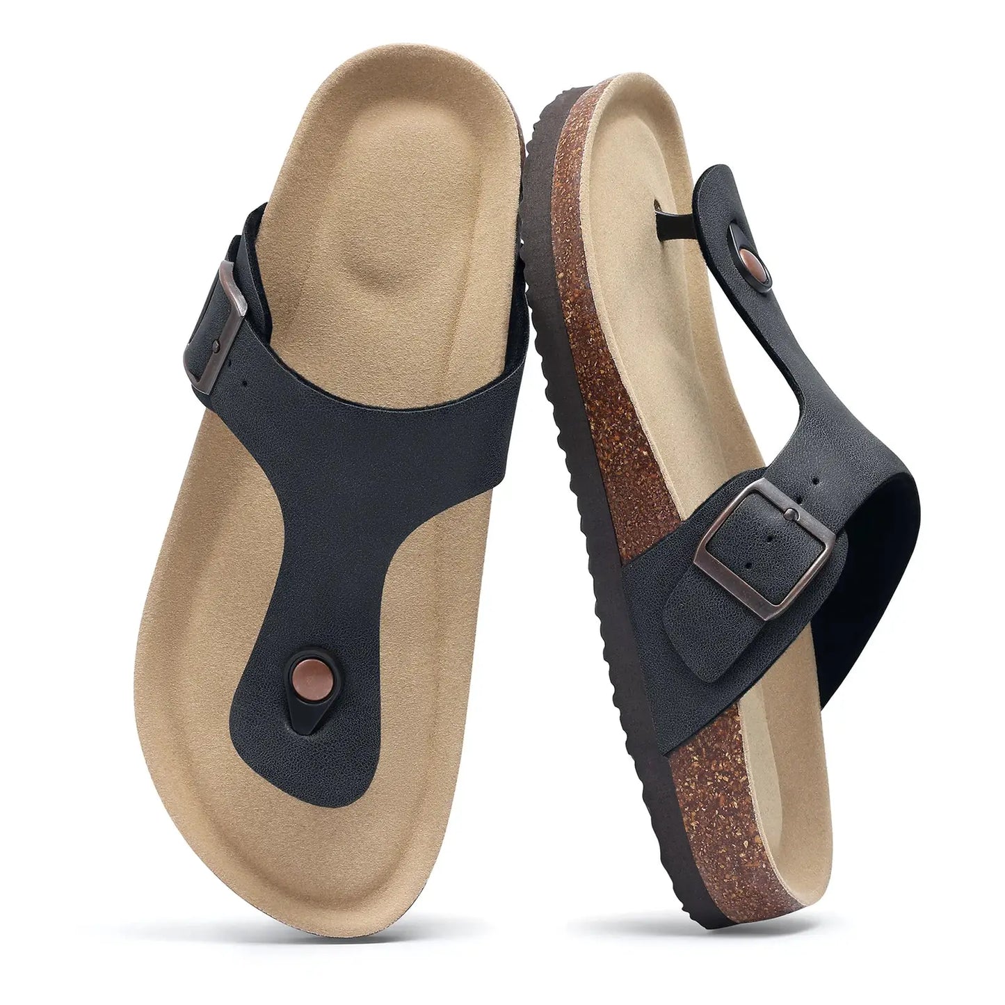 Smile Pop Men's Suede Shoes With Adjustable Back Strap Leather Mules With Cork Flip-Flop Slippers Insoles Slip-On Potato Shoes by All Mart Bristol Ltd