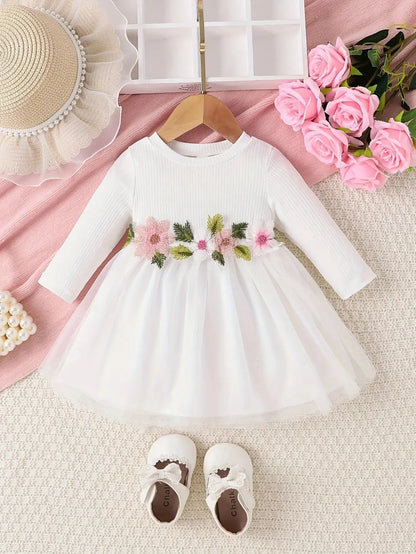 Prowow 3-24M Baby Girls Dresses Long Sleeve Pink White Patchwork Belted Dress For Girl Newborn Baby Clothes Infants by All Mart Bristol Ltd