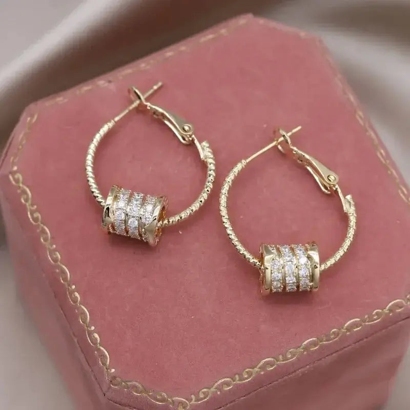 Real Gold Plated Korea Hot Selling Fashion Jewelry Round Zircon Beads Swivel Earrings Luxury Women's Prom Party Accessories by All Mart Bristol Ltd