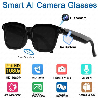 AI Smart Glasses 4K HD 800W Pixel Camera Video Outdoor Sport Sunglasses AI ChatGPT Translation Recording Bluetooth Call Glasses by All Mart Bristol Ltd