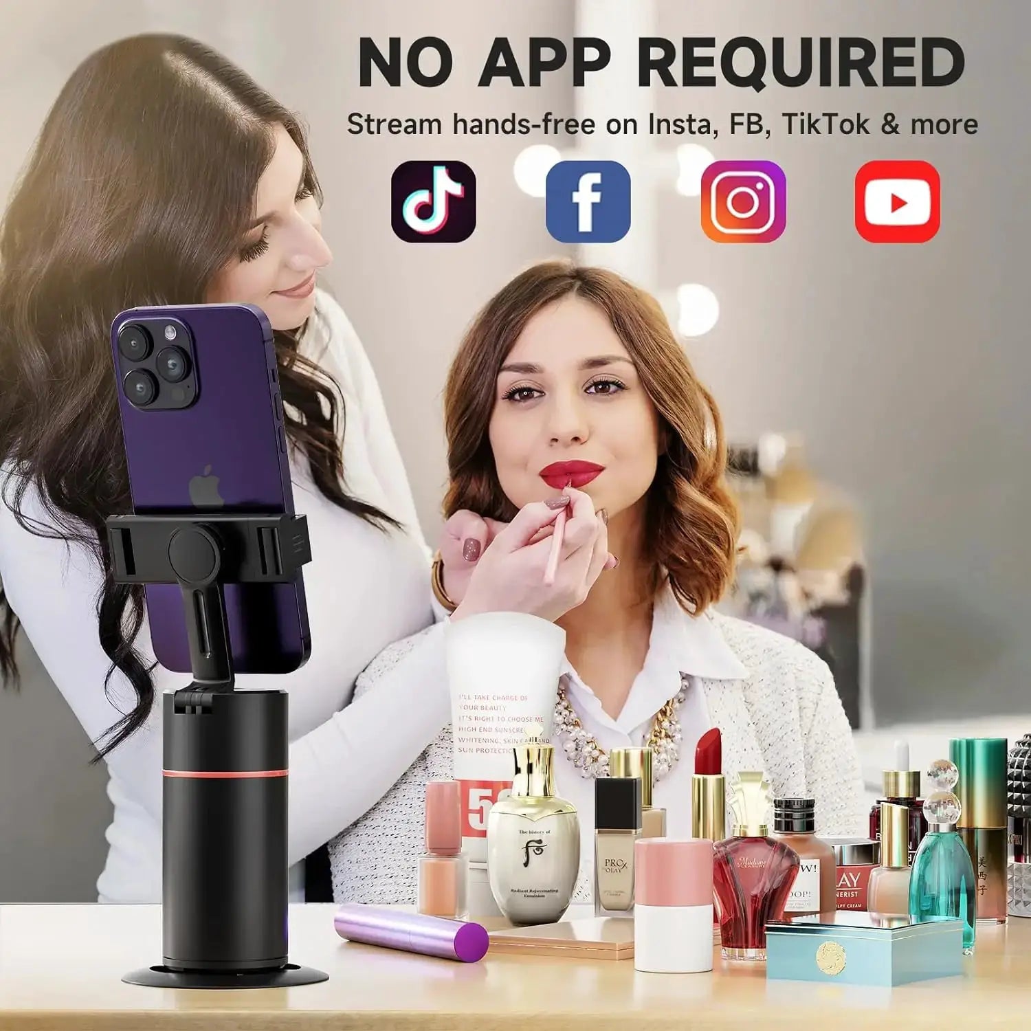 Auto Face Tracking Tripod 360°Rotation,No App, Gesture Recognition Phone Camera Mount Smart Shooting Phone Holder for Live Video by All Mart Bristol Ltd