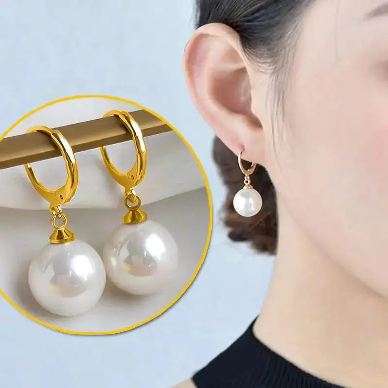 Stainless Steel Fashion Pearl Drop Earrings Buckle Women's Round Hoop Earrings Ladies Accessories Wedding Jewelry Free Shipping by All Mart Bristol Ltd