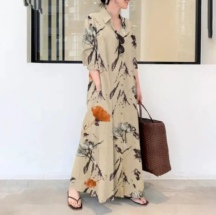 Fashion Cotton Linen Women Dress Maxi Ethnic Style Streetwear Elegant Vestidos Casual Vintage Loose Long Dresses Woman Clothes by All Mart Bristol Ltd