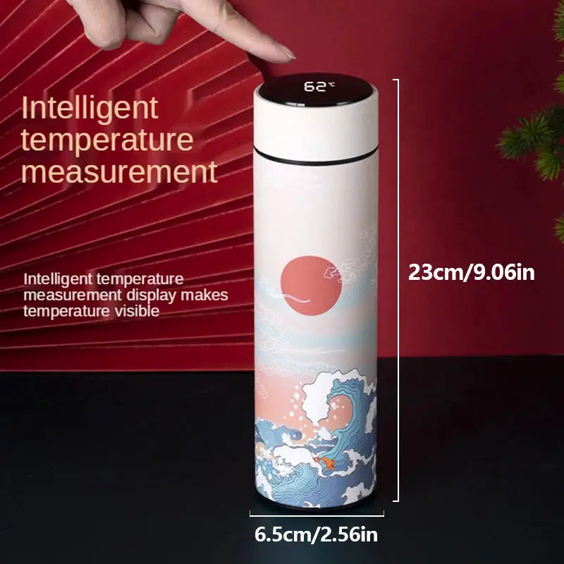 Thermal Mug Water Bottle Thermos Chinese Style Ins Illustration Vacuum Flask Stainless Steel Display Temperature Water Cup 500ML by All Mart Bristol Ltd