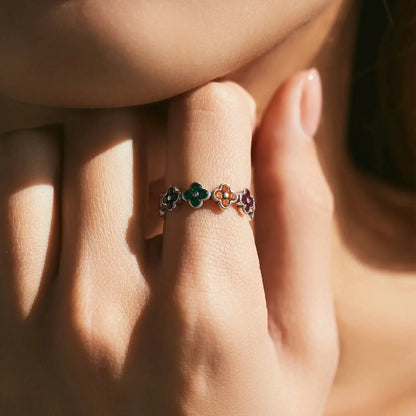 MODIAN 925 Sterling Silver Sweet Rainbow Color Zirconia Lucky Four Leaf Clover Fashion Finger Rings For Women Fine Jewelry by All Mart Bristol Ltd