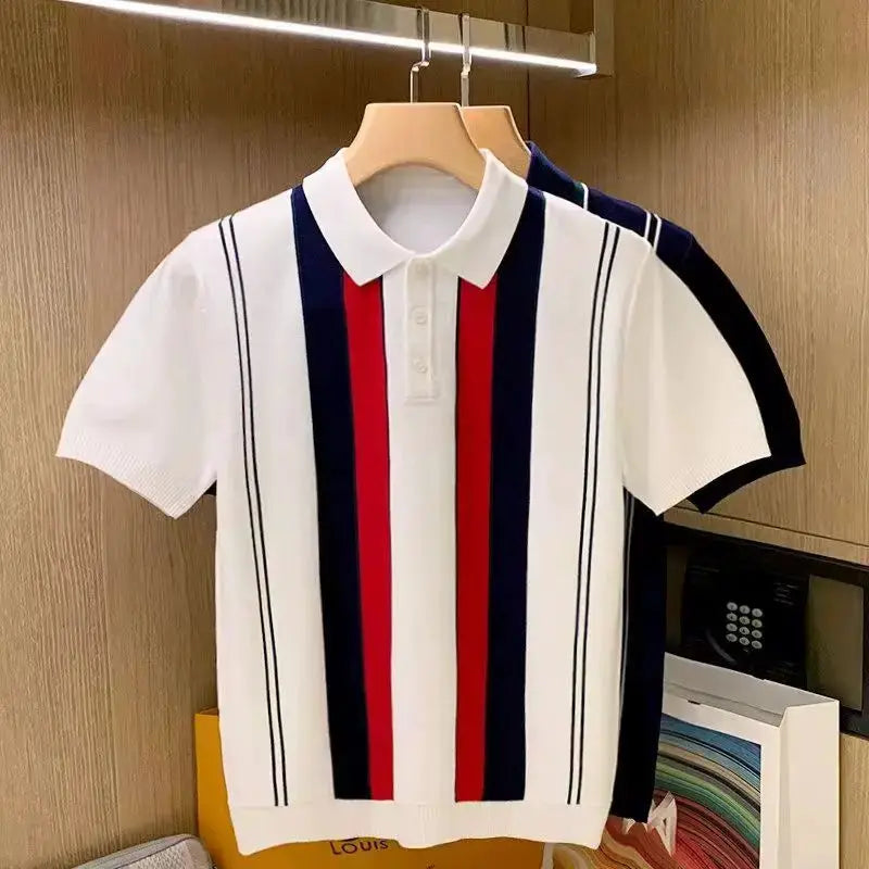 High Quality Summer New Men's Knitting Short Sleeve T-Shirt Men Casual Button Fashion Top Fashion Polo Shirt by All Mart Bristol Ltd