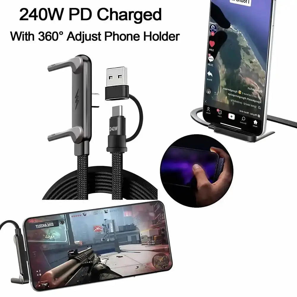 Sideways Phone Charger,Invisible Stand Charging Cable,Built In Phone Stand Charging Cord with Folding Phone Stand 2-in-1 Holder by All Mart Bristol Ltd