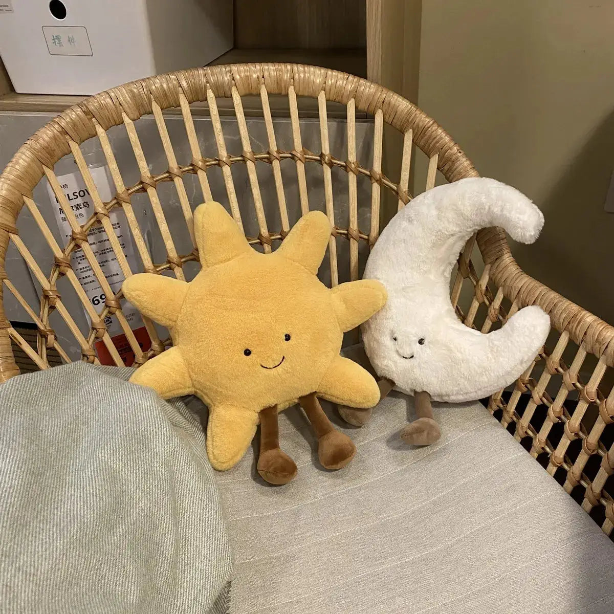 Adorable Smile Face White Moon Yellow Sun Plushie Stuffed Cute Cartoon Weather Plush Toy for Kid Bedroom Decor Sofa Throw Pillow by All Mart Bristol Ltd