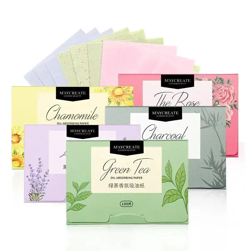100 Pcs Portable Facial Absorbent Paper Oil Control Wipes Green Tea Sheet Oily Face Blotting Matting Tissue Makeup Facial Clean by All Mart Bristol Ltd