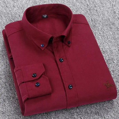 Cotton Oxford Shirt For Mens Long Sleeve Plaid Striped Casual Shirts Male Pocket Regular-Fit Button-Down Work Man Shirt S~6XL by All Mart Bristol Ltd