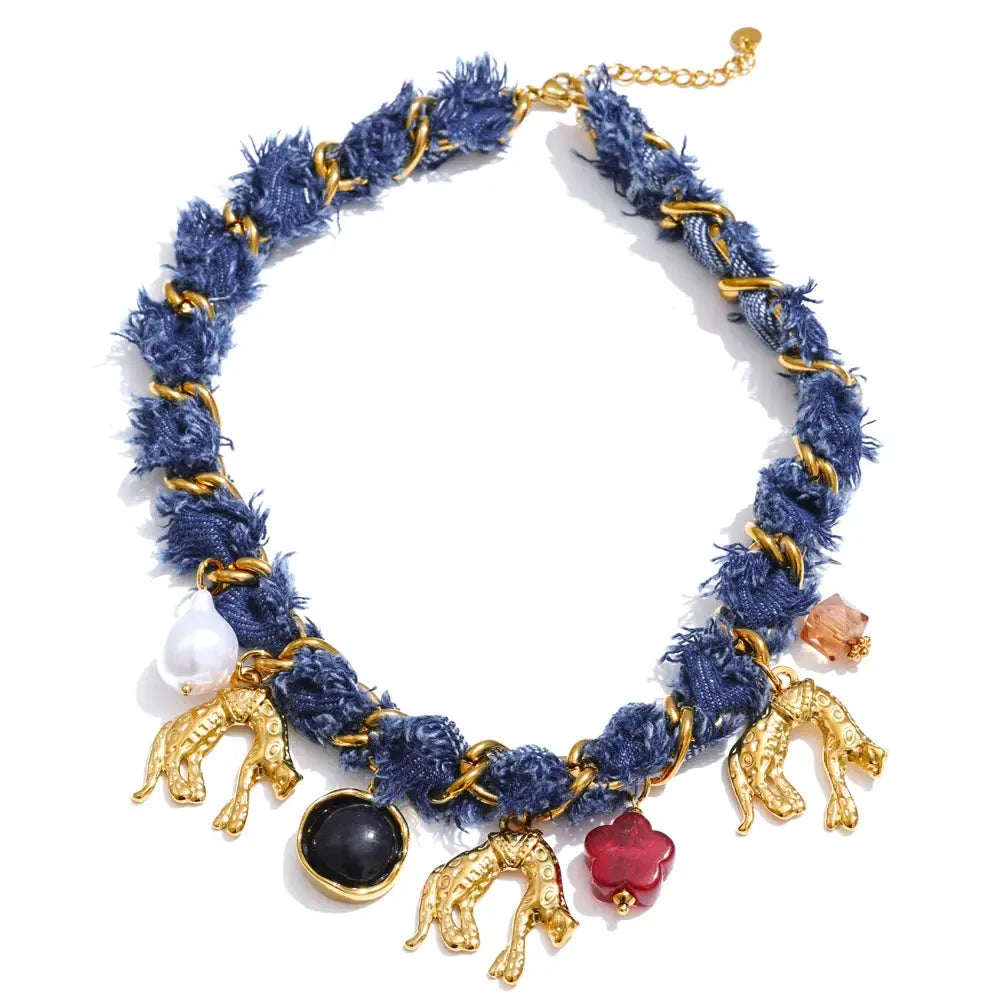Yhpup Exclusive Design Blue Denim Heart Star Animal Pendant Necklace Bracelet Bangle Popular Charm Jewelry Autumn & Winter New by All Mart Bristol Ltd
