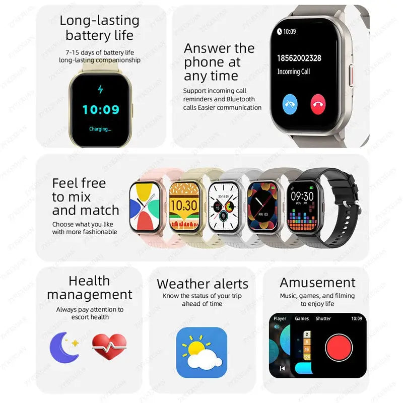 2026 New Lady fashion Smart Watch Men Women Heart Rate Blood Pressure Fitness Tracker Bluetooth Call Smartwatch Man For Android by All Mart Bristol Ltd