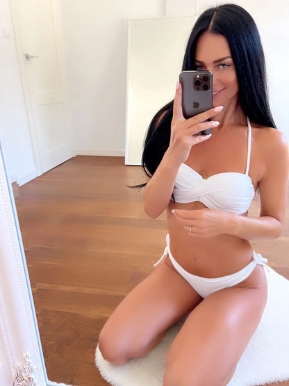 Bikini Solid Strappy Bandage Bikinis Set White Push Up Bikini Swimwear Bandeau Brazilian Swimsuit Bathing Suit Maillot De Bain by All Mart Bristol Ltd