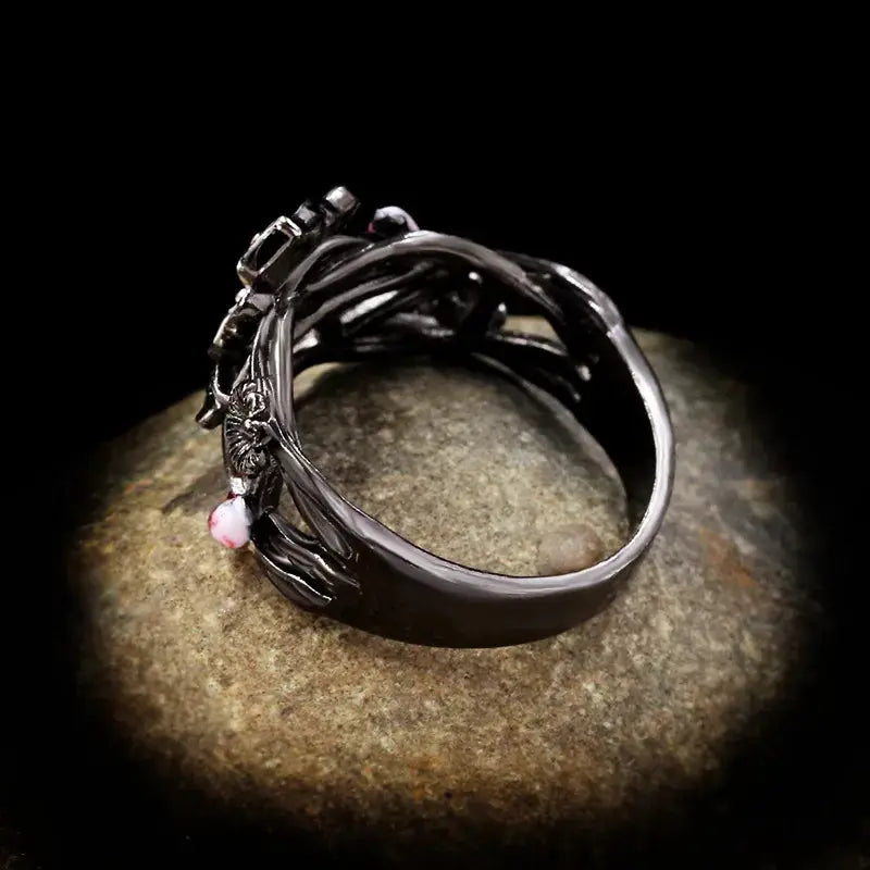 Exquisite Women's Jewelry Red Flower 925 Silver Ring Creative Elegant Women's Jewelry Attend Banquet Wedding Ring by All Mart Bristol Ltd