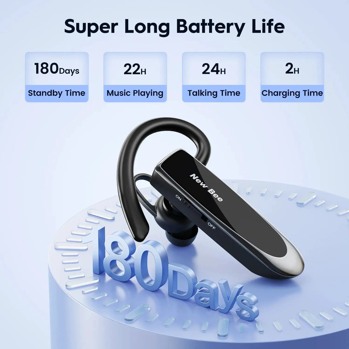 New Bee Bluetooth Wireless Headset Earbuds Earphones With Micro Ear Hook Handsfree for Driving Business Headphones by All Mart Bristol Ltd