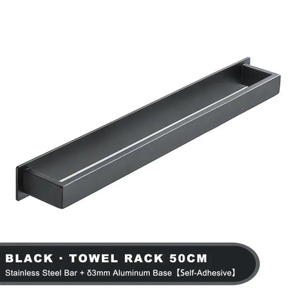 Black Stainless Steel Towel Holder No Drill Wall Shower Towel Shelf Kitchen Towel Hanger Rail Bathroom Towel Rack Self Adhesive by All Mart Bristol Ltd