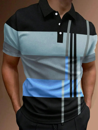 New Male Golf Stripe Polo Men's Casual Short-Sleeved Polo Shirt Solid Color Lapel Fashion Business Sports Breathable T-Shirt Top by All Mart Bristol Ltd