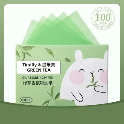 100 Pcs Portable Facial Absorbent Paper Oil Control Wipes Green Tea Sheet Oily Face Blotting Matting Tissue Makeup Facial Clean by All Mart Bristol Ltd