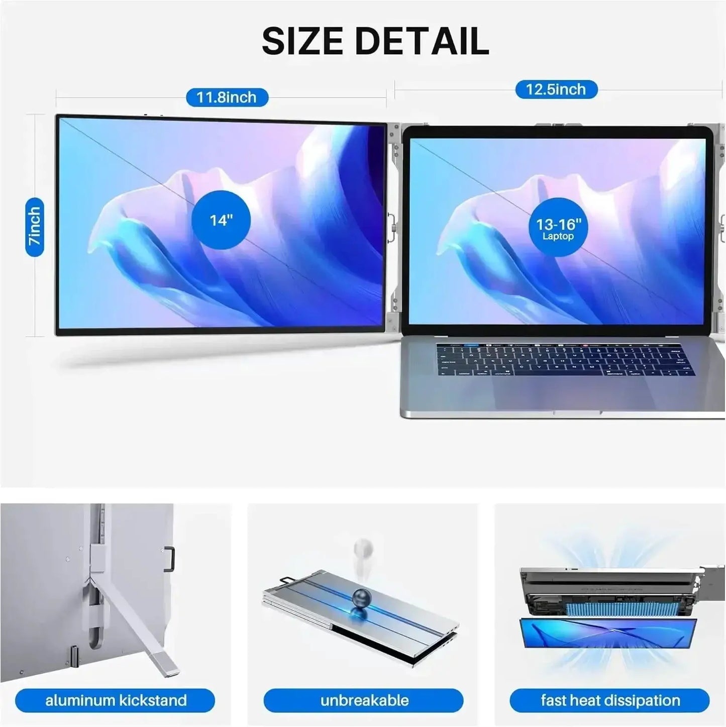 XIANWEI Portable Triple Monitor 14/15 inch Office Double Travel Dual Gaming Folding Extended Display Screen For Laptop Extension by All Mart Bristol Ltd