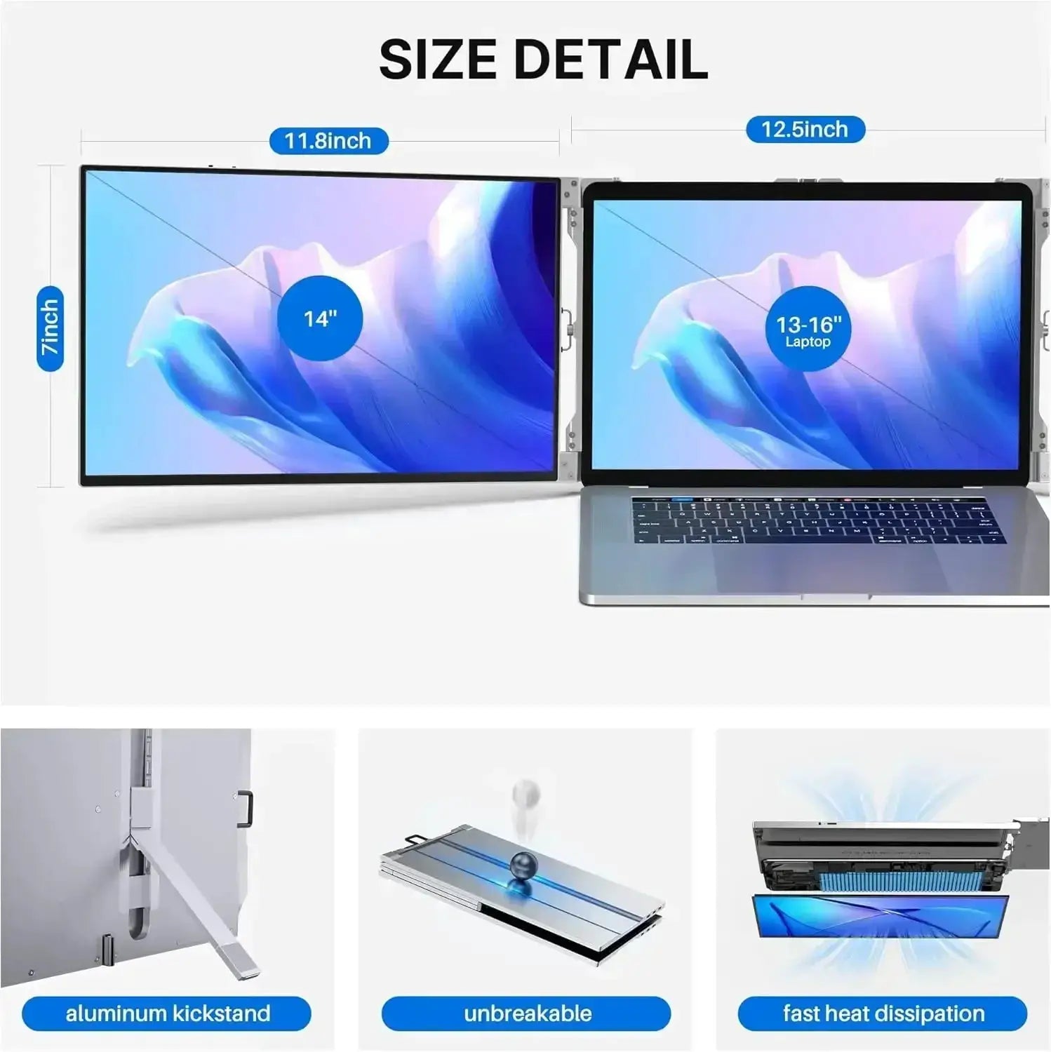 XIANWEI Portable Triple Monitor 14/15 inch Office Double Travel Dual Gaming Folding Extended Display Screen For Laptop Extension by All Mart Bristol Ltd