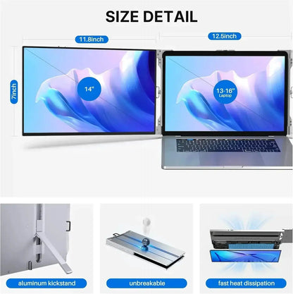 XIANWEI Portable Triple Monitor 14/15 inch Office Double Travel Dual Gaming Folding Extended Display Screen For Laptop Extension by All Mart Bristol Ltd