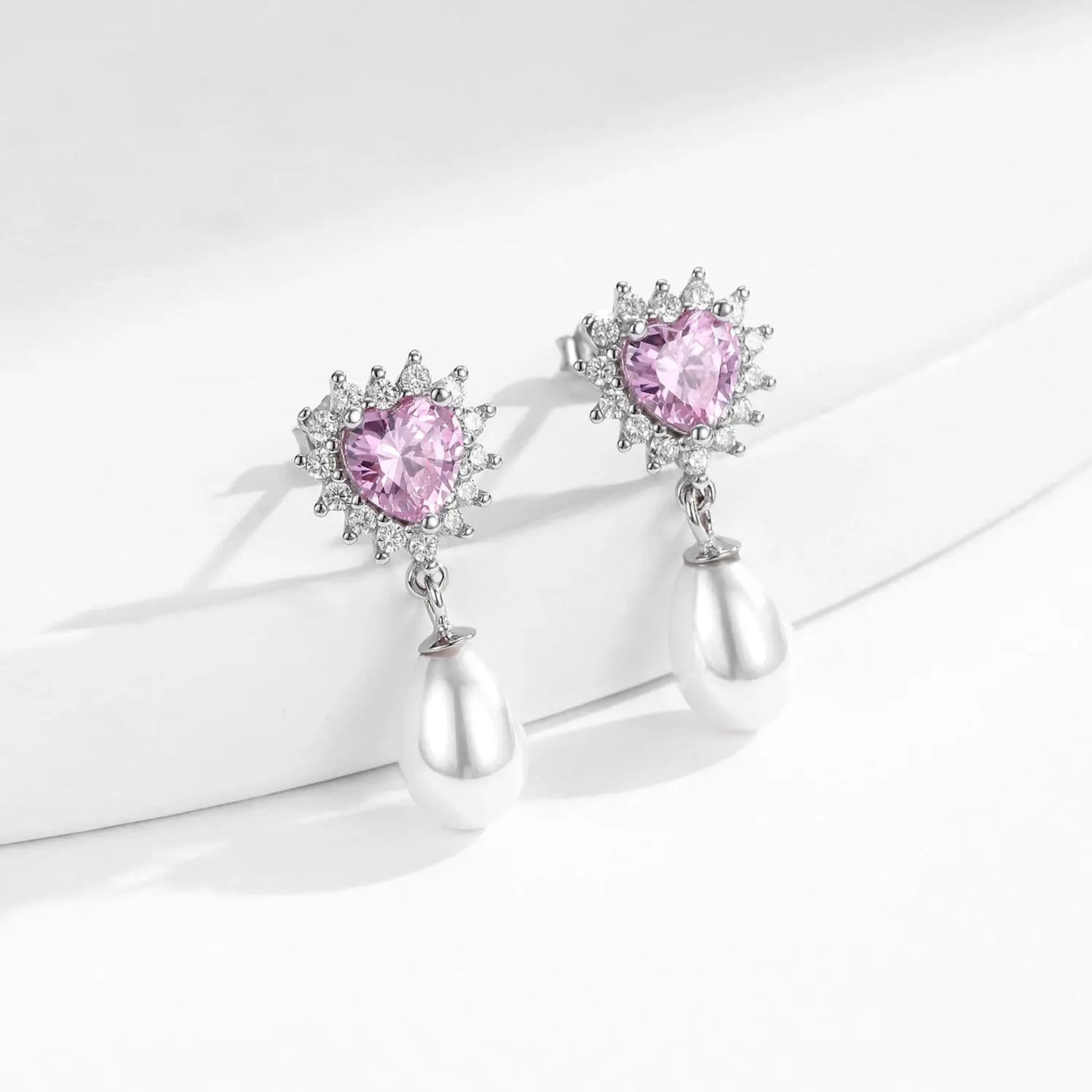 MODIAN 925 Sterling Silver Hearts Pink Zircon Romantic Dangle Earrings Elegant Shell Pearl Drop Earrings For Women Fine Jewelry by All Mart Bristol Ltd