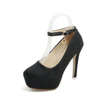 Fashion Wedding Shoes Women High Heels Women Pumps Bride Shoes Platform Super High Heel 12cm Black Silver A2177 by All Mart Bristol Ltd