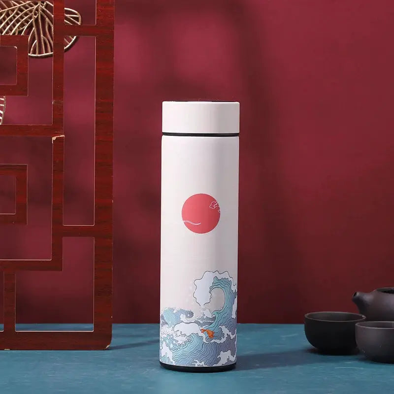 Thermal Mug Water Bottle Thermos Chinese Style Ins Illustration Vacuum Flask Stainless Steel Display Temperature Water Cup 500ML by All Mart Bristol Ltd
