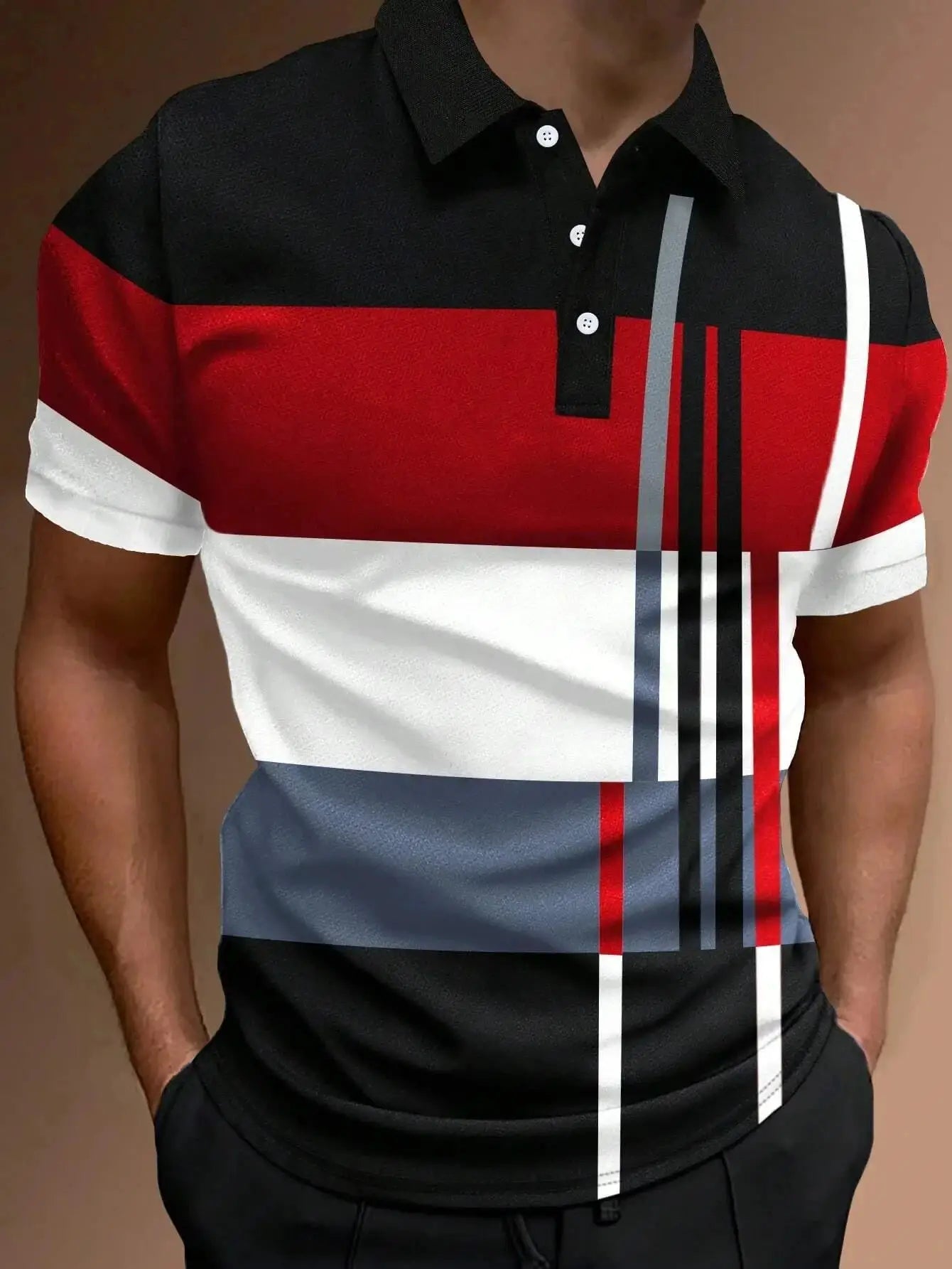 New Male Golf Stripe Polo Men's Casual Short-Sleeved Polo Shirt Solid Color Lapel Fashion Business Sports Breathable T-Shirt Top by All Mart Bristol Ltd