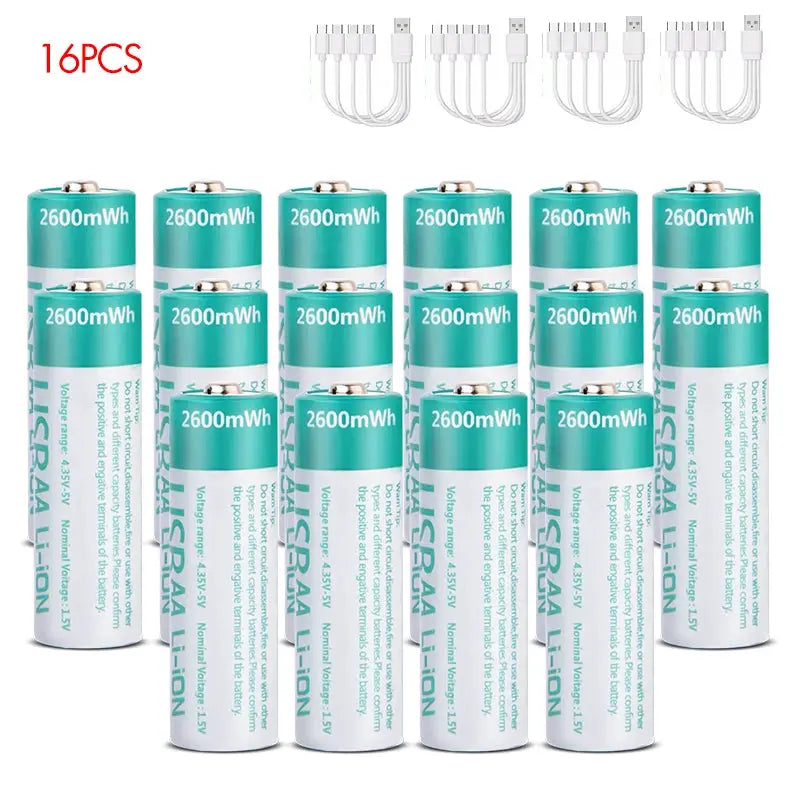 kuugro USB 1.5V 2600mWh AA Rechargeable Battery Type-C Rechargeable aa Lithium Battery for Remote Control Electric Toys Mouse by All Mart Bristol Ltd