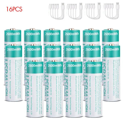 kuugro USB 1.5V 2600mWh AA Rechargeable Battery Type-C Rechargeable aa Lithium Battery for Remote Control Electric Toys Mouse by All Mart Bristol Ltd