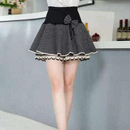 Zuolunouba Summer Slim Preppy Skirt Women Flower Bow Mini Tutu Style Elasticity Lace Skirts Shorts Lady High Waist Student by All Mart Bristol Ltd