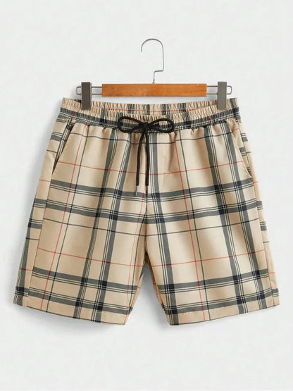Street Casual Men's Suit Personalized Fashion Plaid Printed Pattern Short Sleeve Lapel Shirt and Shorts Men's Two Piece Set by All Mart Bristol Ltd