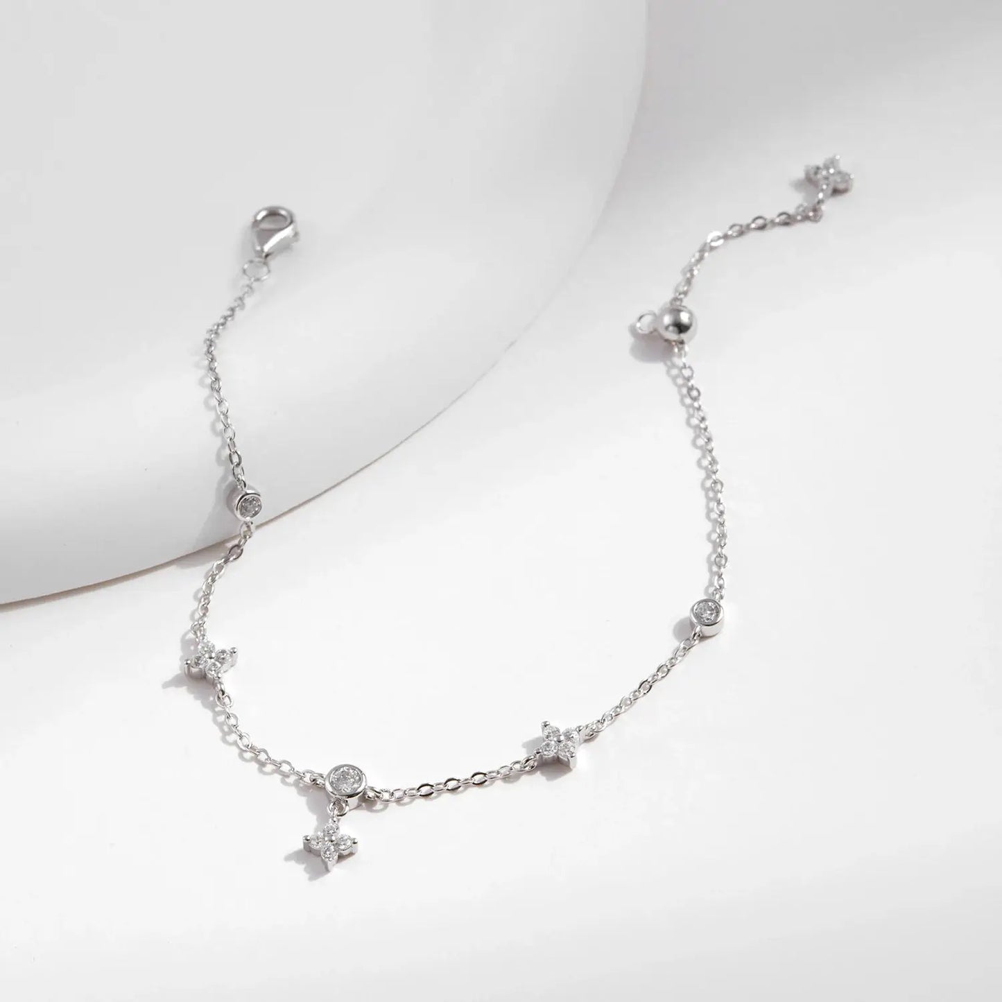 MODIAN Sparkling CZ Bracelet 925 Sterling Silver Delicate Four Leaf Clover Charm Bracelet For Women Fine Jewelry Vacation Gift by All Mart Bristol Ltd