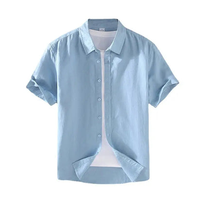 Men's Cotton Linen Short-Sleeved Shirt Summer Streetwear Plain Color Stand Collar Casual Beach Style plus Size M-3XL by All Mart Bristol Ltd