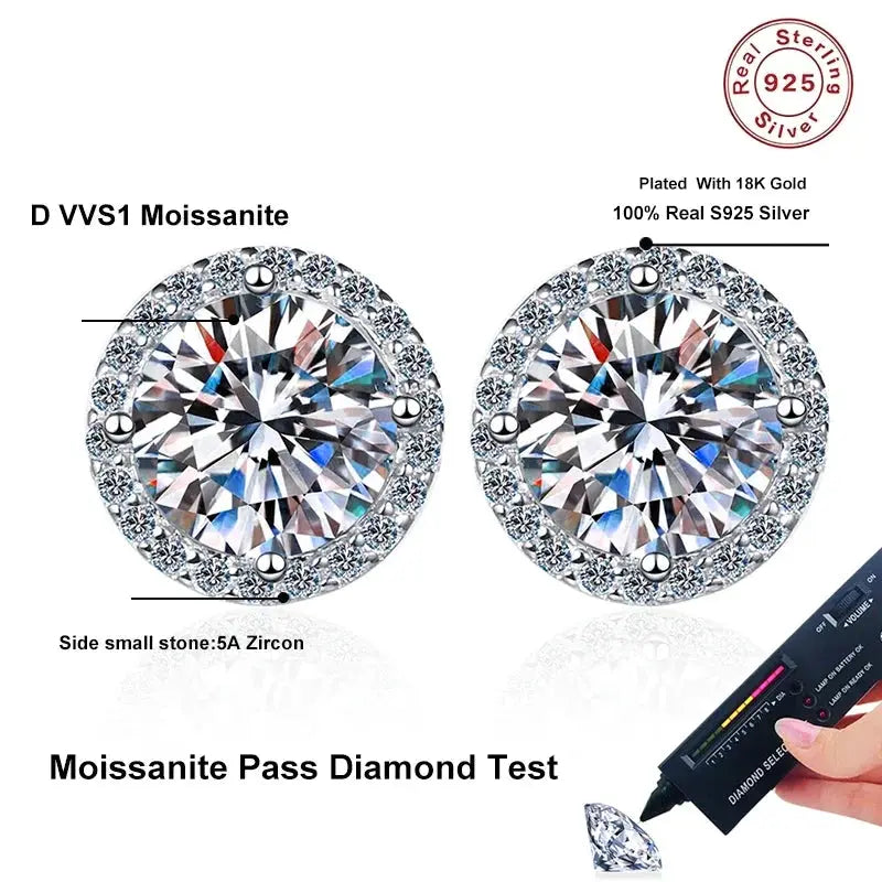 NeeTim Moissanite Stud Earrings for Women S925 Sterling Silver White Gold Plated Diamond Earring Ear Studs Wedding Fine Jewelry by All Mart Bristol Ltd