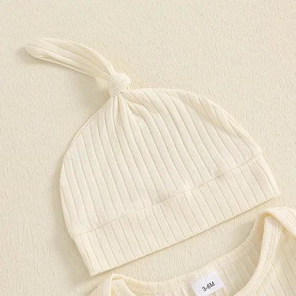 Newborn Baby Boy Fall Clothes Set Casual Letter Embroidery Long Sleeve Ribbed Romper Jumpsuit and Hat 2Pieces Set for Infants by All Mart Bristol Ltd