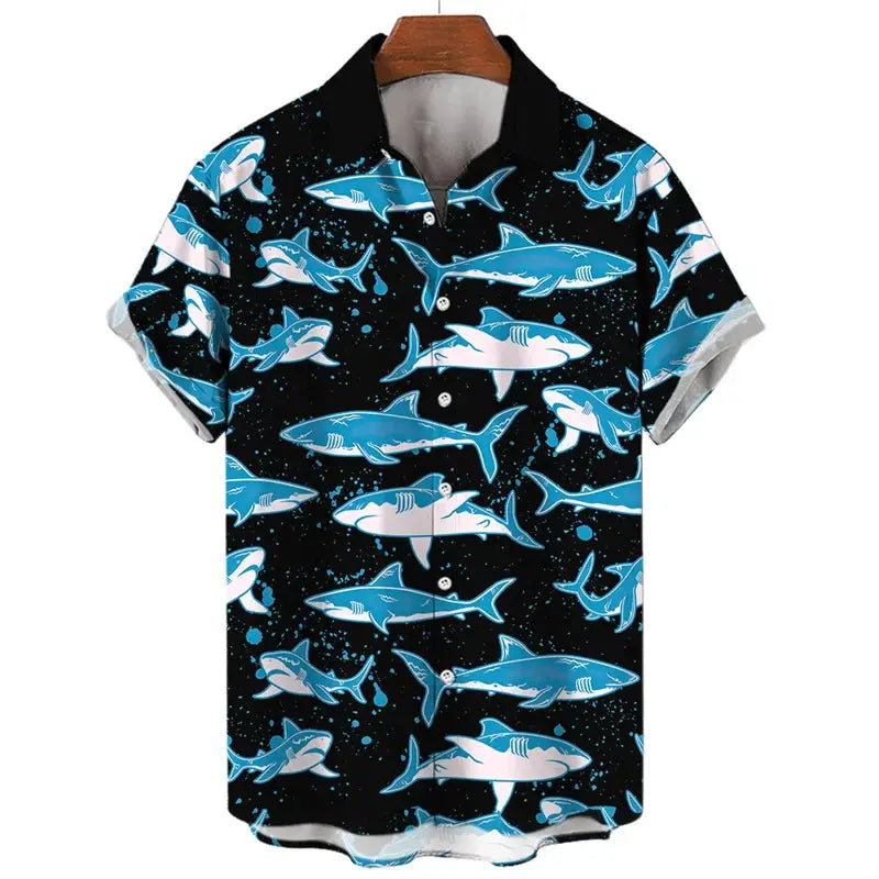 3d Print Shark Jellyfish Hawaiian Shirt For Men Casual Sea Life Animal Pattern Short Sleeve Blouse Summer Fashion Top Shirts by All Mart Bristol Ltd