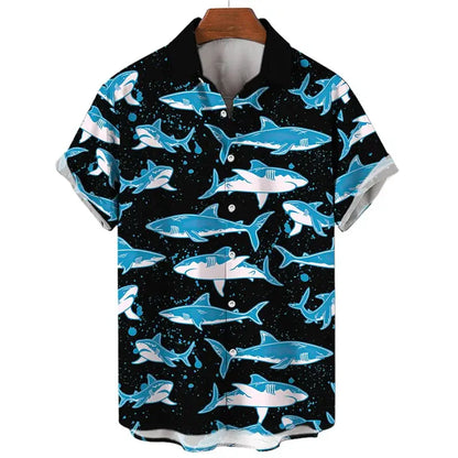3d Print Shark Jellyfish Hawaiian Shirt For Men Casual Sea Life Animal Pattern Short Sleeve Blouse Summer Fashion Top Shirts by All Mart Bristol Ltd