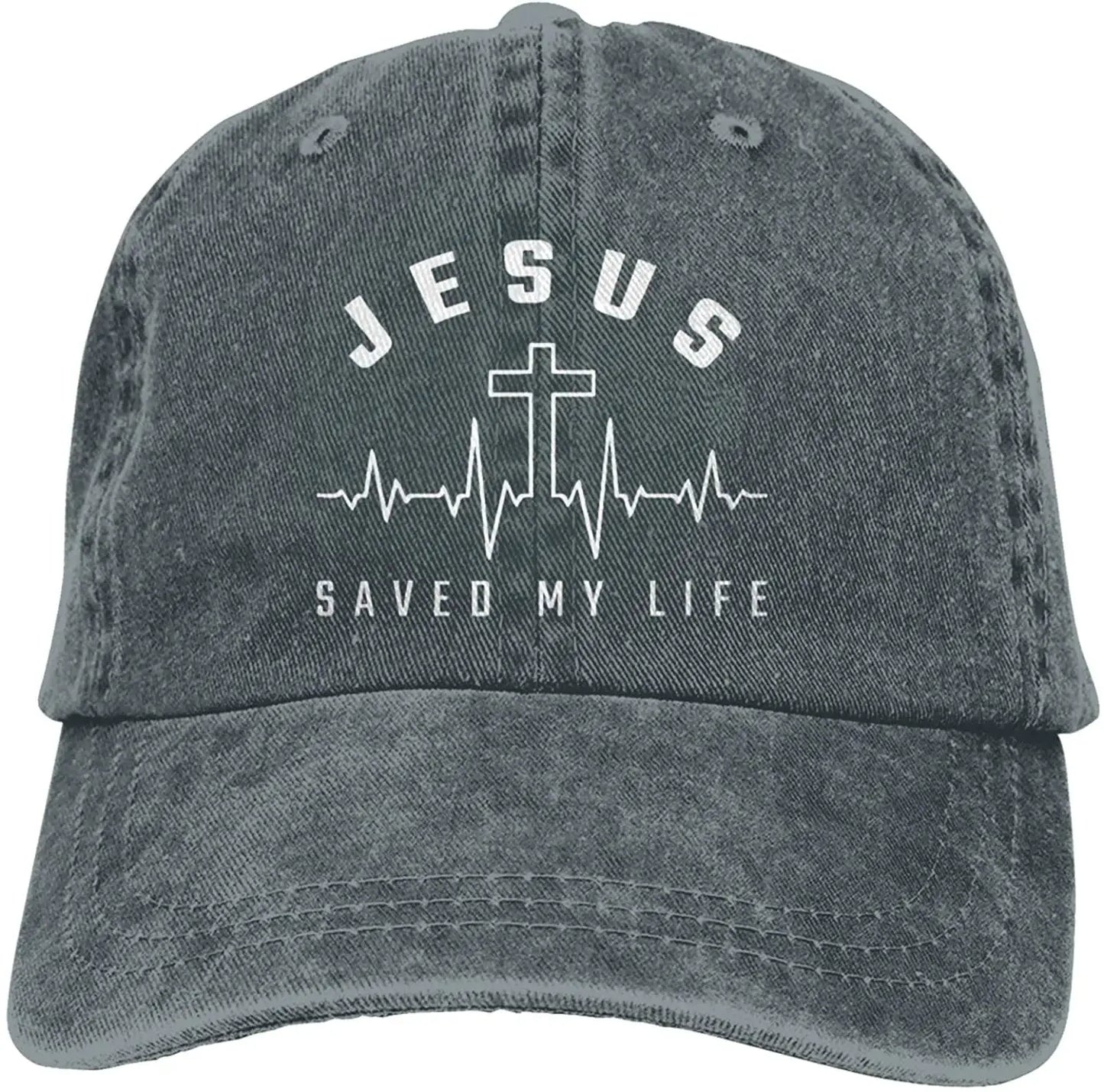 Jesus Saved My Life Hat Christian Baseball Cap Washed Cotton Denim Dad Hat for Men Women by All Mart Bristol Ltd