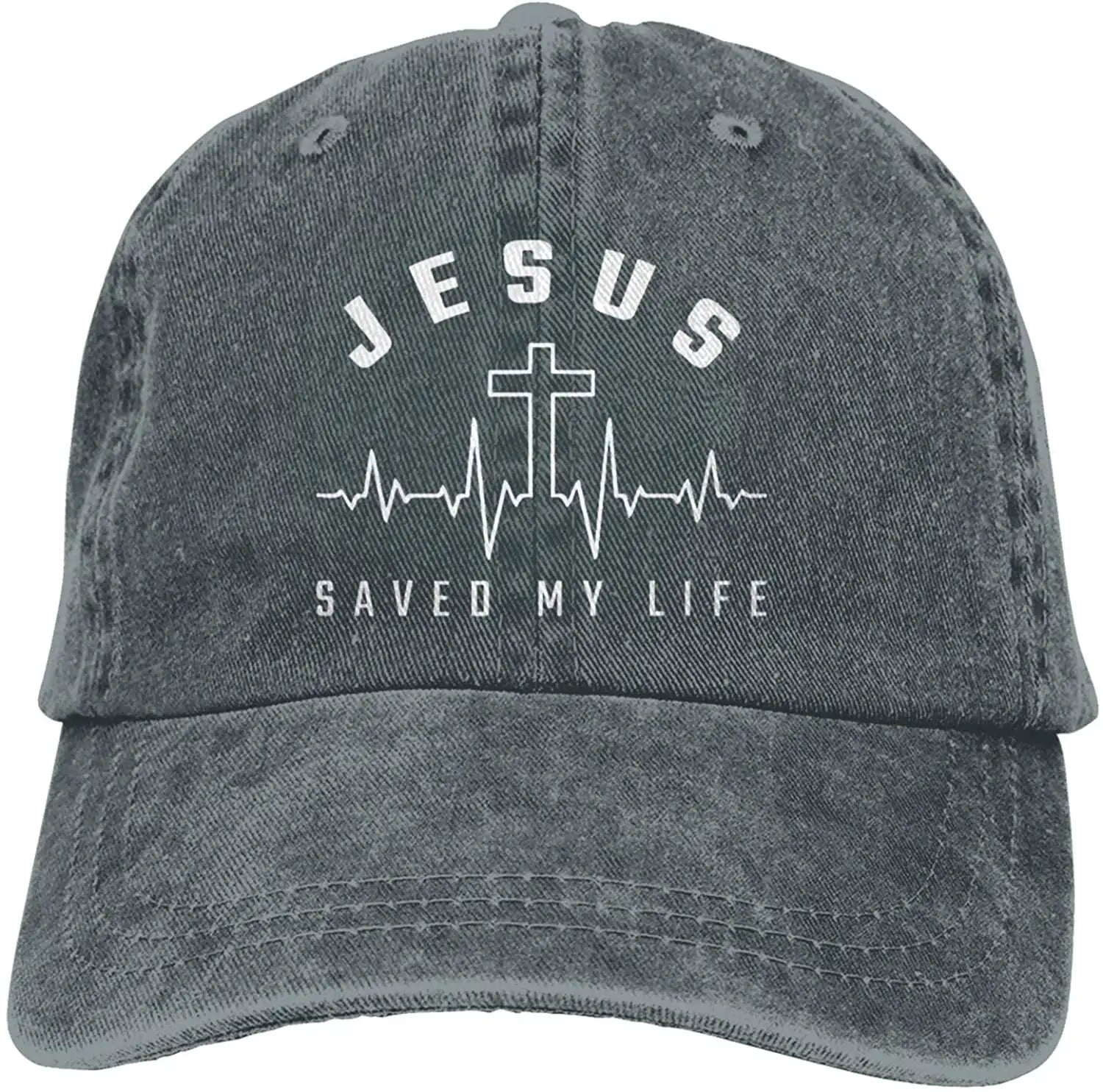 Jesus Saved My Life Hat Christian Baseball Cap Washed Cotton Denim Dad Hat for Men Women by All Mart Bristol Ltd