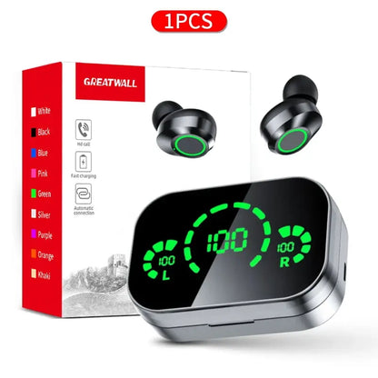 GREATWAL Bluetooth Wireless Headphones, LED Digital Display Mirror Panel Can Be Used As a Small mirror, HiFi Music Headphones by All Mart Bristol Ltd