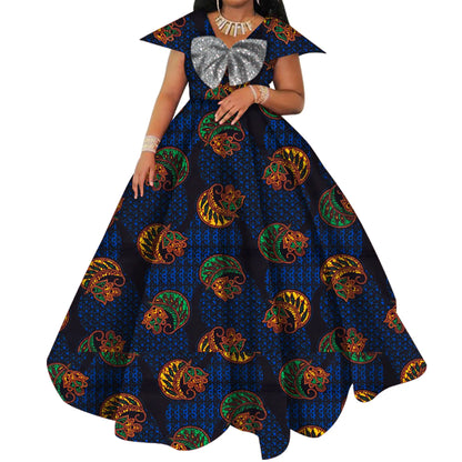 Bazin Riche African Print Dresses for Women Short Sleeve Long Wedding Dress Party Vestido Cotton Women African Clothing WY6098 by All Mart Bristol Ltd