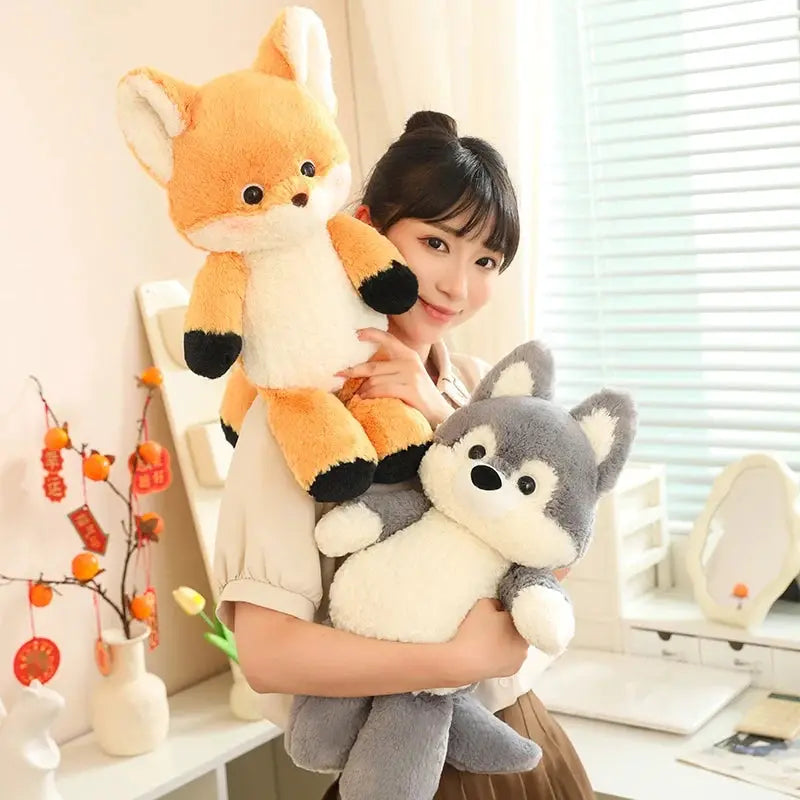 50cm New Kawaii Running Fox Wolf Plush Toys Cartoon Stuffed Animal Lovely Soft Cuddly Baby Plushie Doll Toy for Girls Gift Decor by All Mart Bristol Ltd