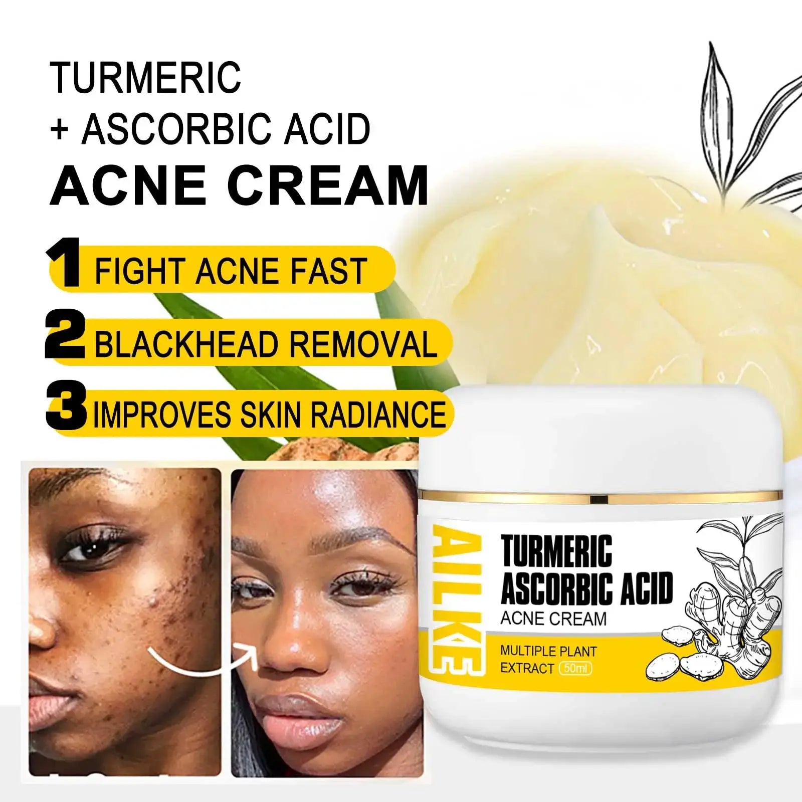 AILKE Organic Turmeric Lightening Skin Care Set, Reduce Acne, Improve Dullness, Hydration, Exfoliate, Clean and Smooths Skin by All Mart Bristol Ltd