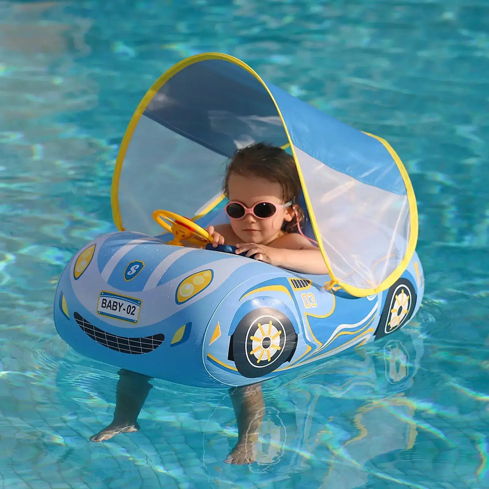 Kids Car Swimming Seat Float Ring Inflatable Infant Floating For Summer Swim Boat Circle Bathing Water Toy with Canopy by All Mart Bristol Ltd