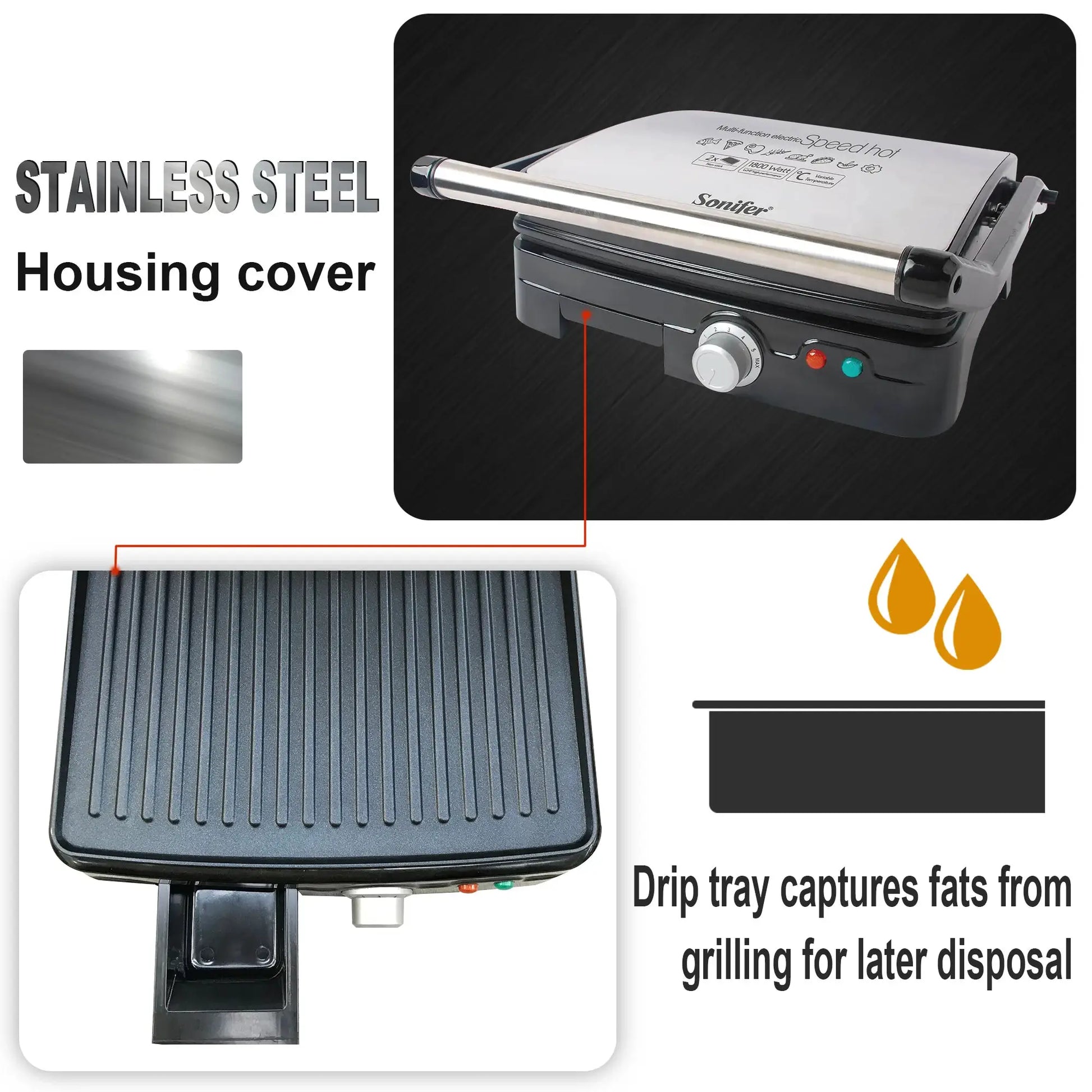 Sonifer Electric Contact Grill Panini Press and Barbecue Griddle by All Mart Bristol Ltd