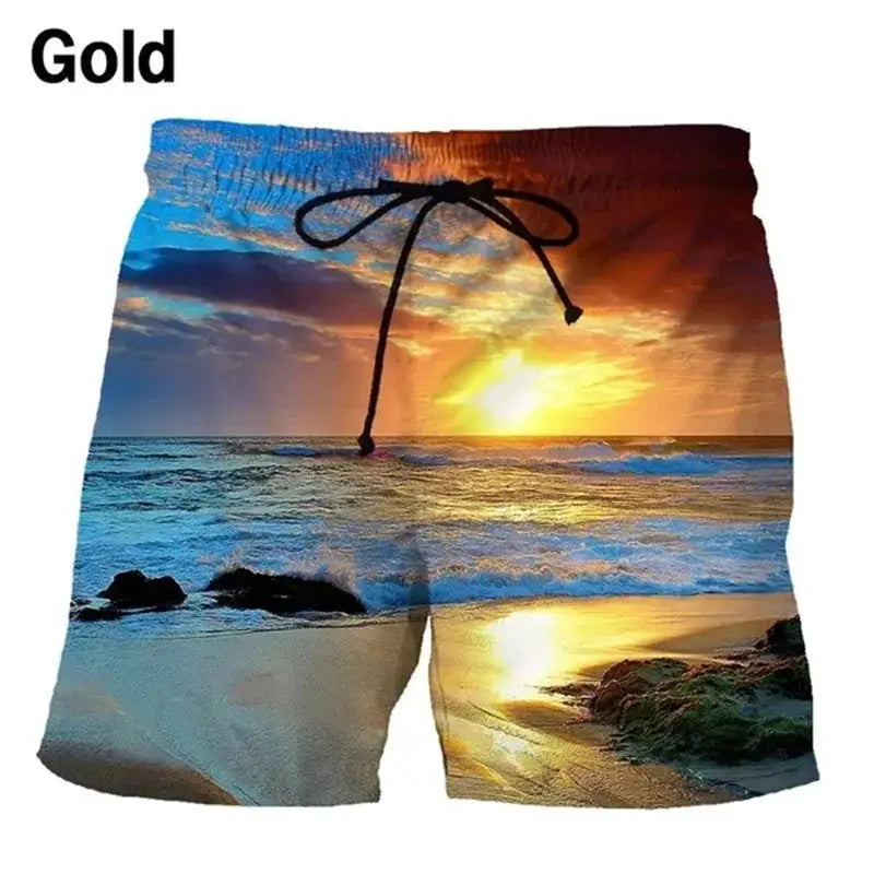 Seaside Sunset Sunrise Scence Beach Shorts Men 3D Print Board Shorts Swimsuit 2023 Hawaiian Bermuda Swim Trunks Cool Short Pants by All Mart Bristol Ltd