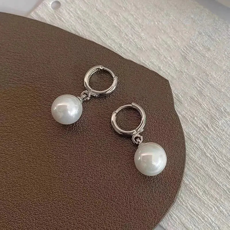 Stainless Steel Fashion Pearl Drop Earrings Buckle Women's Round Hoop Earrings Ladies Accessories Wedding Jewelry Free Shipping by All Mart Bristol Ltd