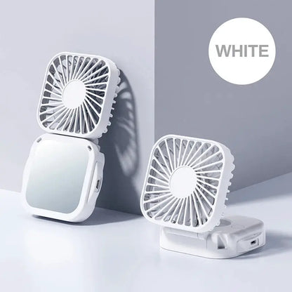 Outdoor Pocket Fan USB Rechargeable With Vanity Mirror Desktop Square Mute Neck Fan Hanging Folding Handheld Portable Mini Fan by All Mart Bristol Ltd